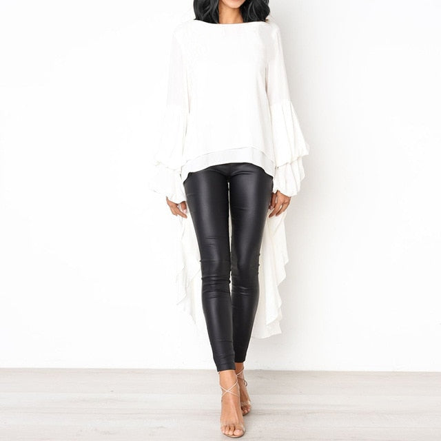 Lantern Sleeve Layered Shirts Women Asymmetrical Blouse 2019 ZANZEA Fashion Tops Female Casual Blusas Femininas Plus Size Shirts