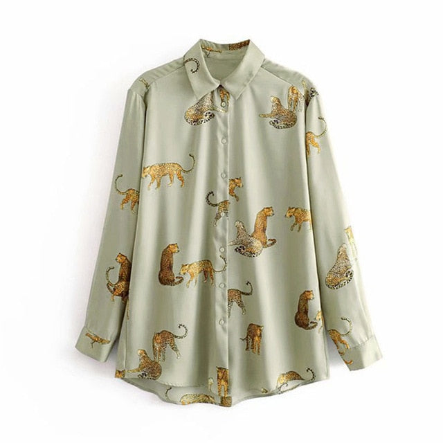 Autumn Leopard Stylish Shirt Women Turn Down Collar Office Fashion Female Blouse Long Sleeve Plus Size Lady Tops Blusa Feminina