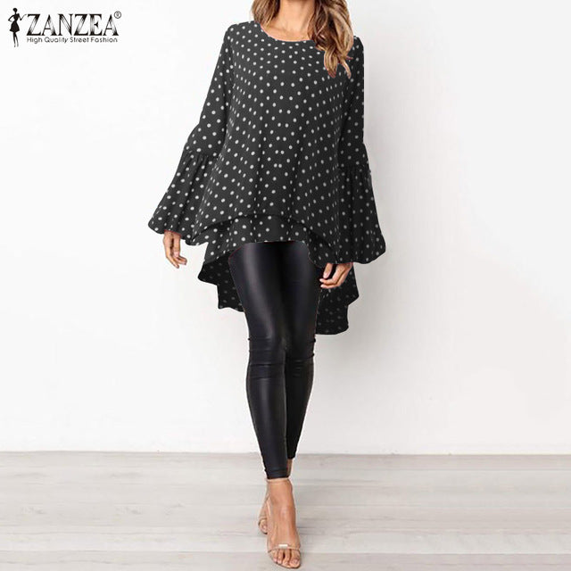 Lantern Sleeve Layered Shirts Women Asymmetrical Blouse 2019 ZANZEA Fashion Tops Female Casual Blusas Femininas Plus Size Shirts