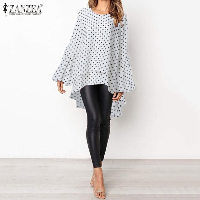 Lantern Sleeve Layered Shirts Women Asymmetrical Blouse 2019 ZANZEA Fashion Tops Female Casual Blusas Femininas Plus Size Shirts