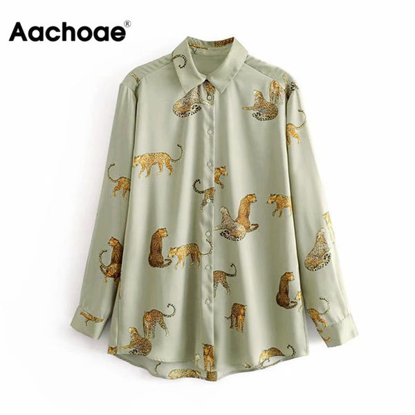 Autumn Leopard Stylish Shirt Women Turn Down Collar Office Fashion Female Blouse Long Sleeve Plus Size Lady Tops Blusa Feminina