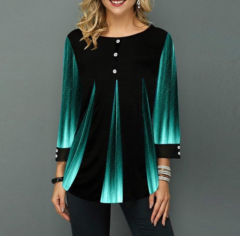 Shirt Blouse Women Spring Summer Blouse 3/4 Sleeve Casual Printing Button Female fashion shirt Tops Plus Size StreetShirt