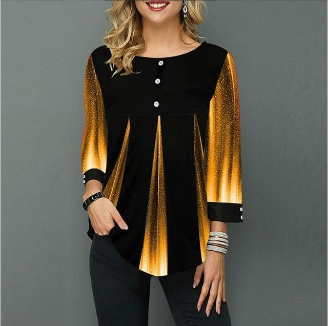 Shirt Blouse Women Spring Summer Blouse 3/4 Sleeve Casual Printing Button Female fashion shirt Tops Plus Size StreetShirt