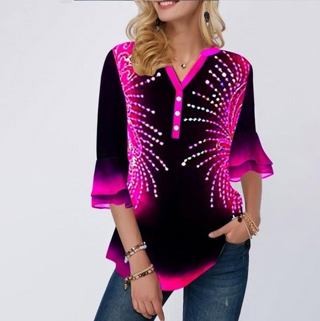 Shirt Blouse Women Spring Summer Blouse 3/4 Sleeve Casual Printing Button Female fashion shirt Tops Plus Size StreetShirt