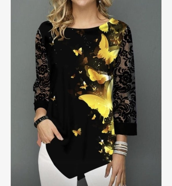 Shirt Blouse Women Spring Summer Blouse 3/4 Sleeve Casual Printing Button Female fashion shirt Tops Plus Size StreetShirt