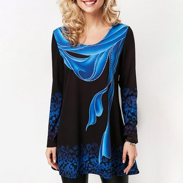 Floral Print O-Neck Full Sleeve Woman's Blouses Size Plus 5XL Long Tops Loose Befree Black Female 2019 Fashion Clothing Ladies