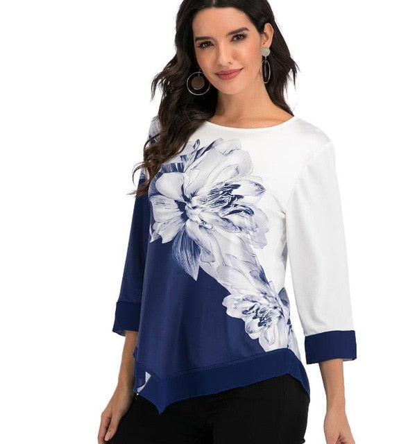 Shirt Women Spring Summer  Blouse 3/4 Sleeve Casual Printing  Female fashion shirt Tops Plus Size 5XL StreetShirt