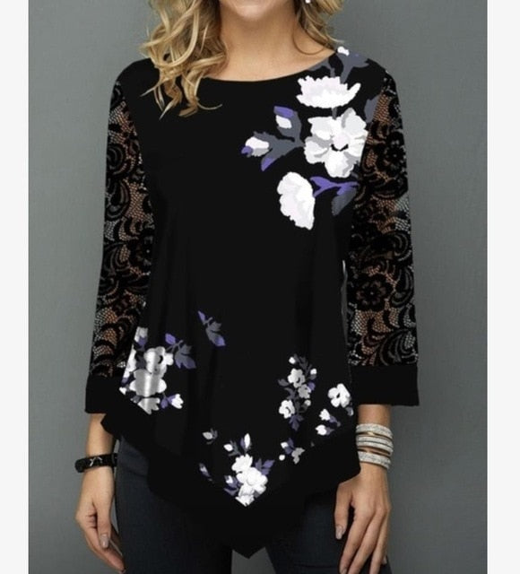 Shirt Women Spring Summer  Blouse 3/4 Sleeve Casual Printing  Female fashion shirt Tops Plus Size 5XL StreetShirt