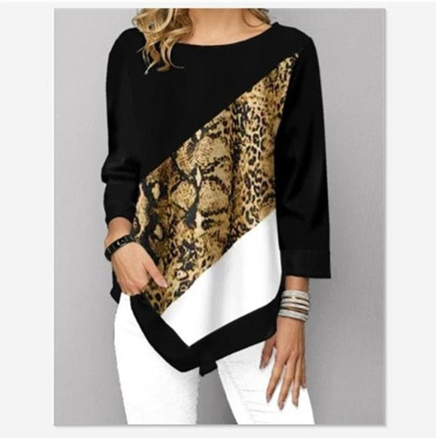 Shirt Women Spring Summer Printing Blouse 3/4 Sleeve Casual Hem Irregularity Female fashion shirt Tops Plus Size