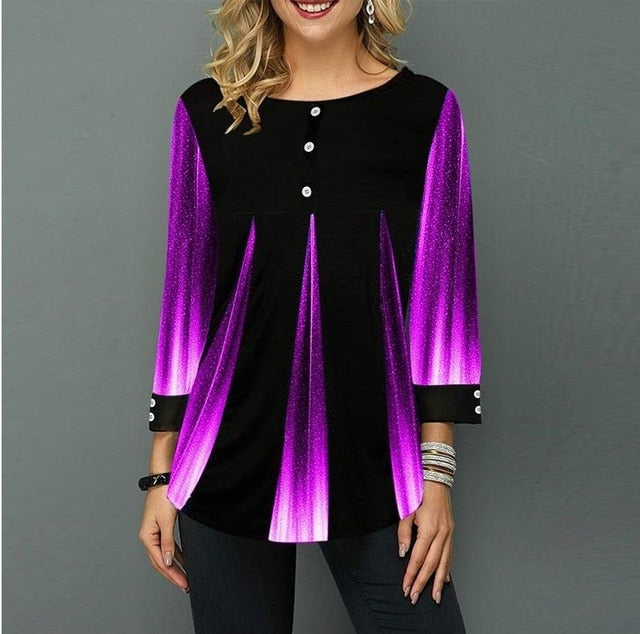 Shirt Women Spring Summer Printing Blouse 3/4 Sleeve Casual Hem Irregularity Female fashion shirt Tops Plus Size