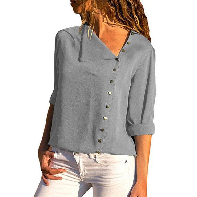 Leisure Blouse 2020 Fashion Long Sleeve Women Blouses and Tops Skew Collar Solid Office Shirt Casual Tops Blusas Chemise Femme