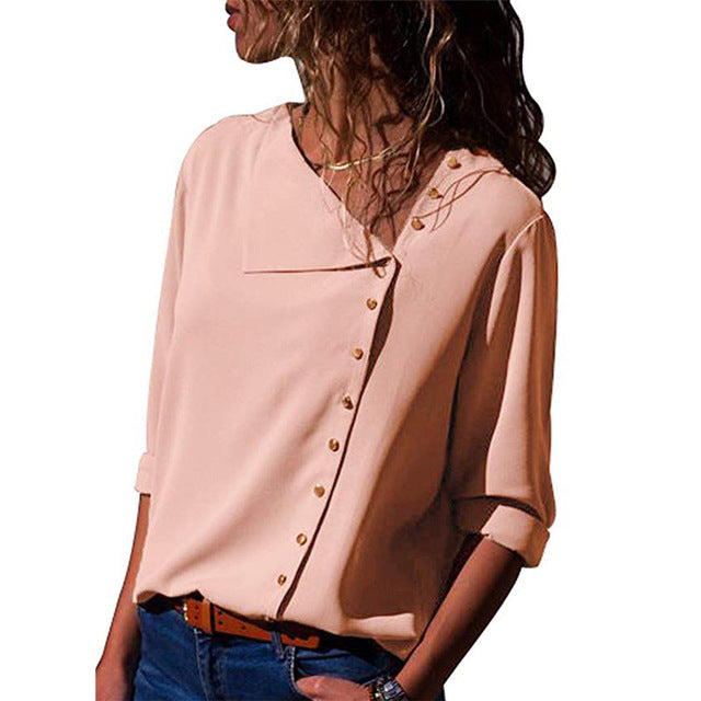 Leisure Blouse 2020 Fashion Long Sleeve Women Blouses and Tops Skew Collar Solid Office Shirt Casual Tops Blusas Chemise Femme