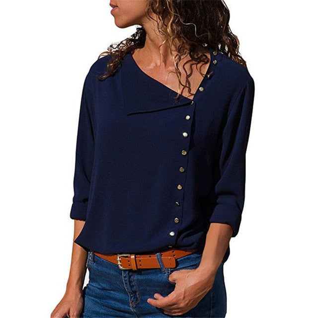 Leisure Blouse 2020 Fashion Long Sleeve Women Blouses and Tops Skew Collar Solid Office Shirt Casual Tops Blusas Chemise Femme