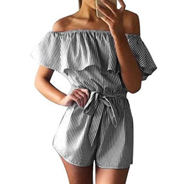 Wuhaobo Sexy Slash Neck Bohemian Playsuit Floral Printed Catsuit Off Shoulder Female Jumpsuit 2017 Summer Bodysuits For Women