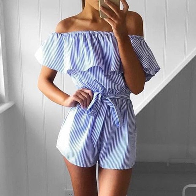 Wuhaobo Sexy Slash Neck Bohemian Playsuit Floral Printed Catsuit Off Shoulder Female Jumpsuit 2017 Summer Bodysuits For Women