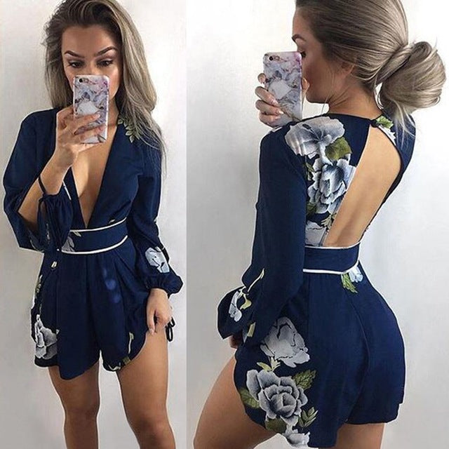 Wuhaobo Sexy Slash Neck Bohemian Playsuit Floral Printed Catsuit Off Shoulder Female Jumpsuit 2017 Summer Bodysuits For Women