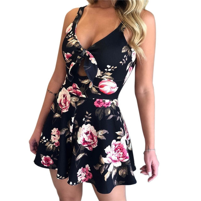 Sleeveless Backless Bohemian Beach Rompers Femaler Print Floral Overalls Casual Short Summe Jumpsuit Women Sexy Mini Playsuit
